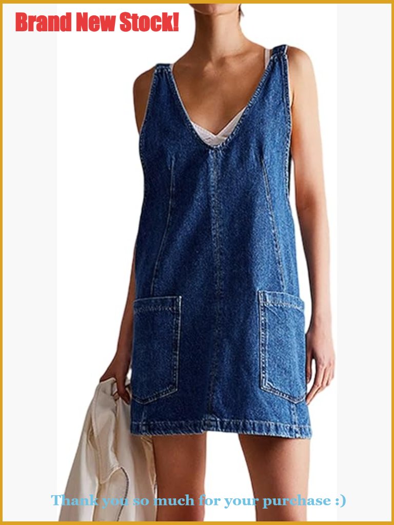 Denim Overall Dress With Adjustable Straps And Pockets